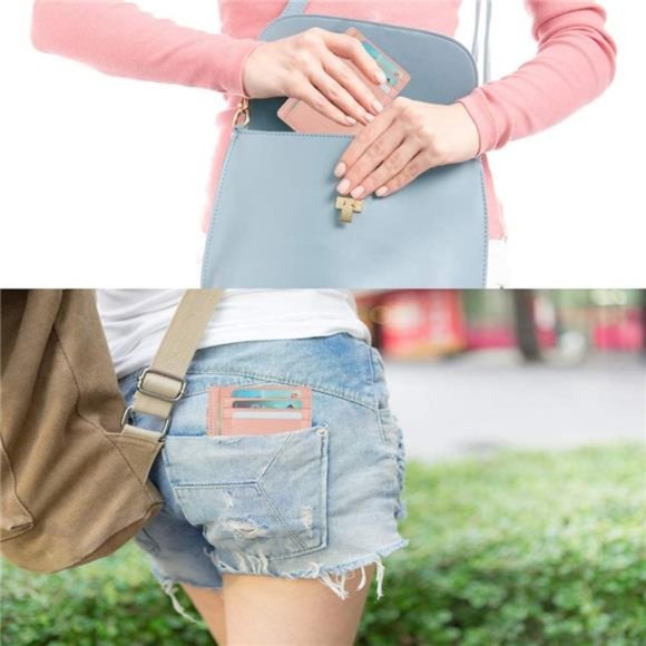 Slim RFID Blocking Card Holder Minimalist Leather Front Pocket Wallet for Women - Picture 3 of 7